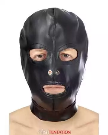 BDSM Hood with 3 Openings in Faux Leather - Fetish Temptation