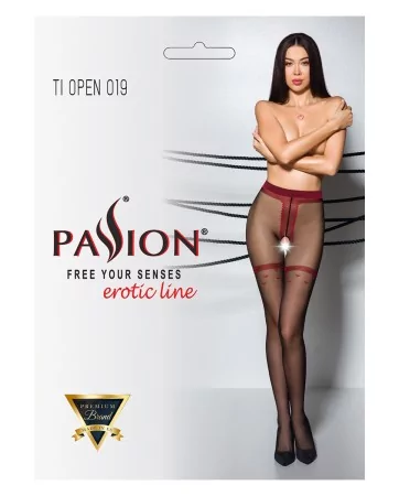 Collants ouverts TI019 20 deniers - noir/rouge