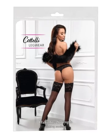 Bas autofixants large jarretière dentelle noir - Cotelli Legwear