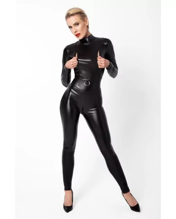 Combinaison intégrale Caged avec anneaux F319 wetlook