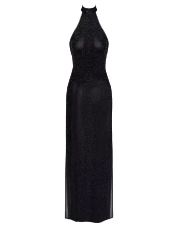 Robe longue en maille pailletée Onyx F372 - Noir Handmade