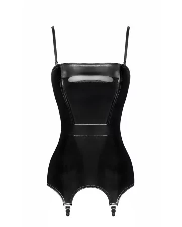 Corset porte-jarretelle vinyle Dominae F381 - Noir Handmade