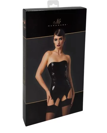 Corset porte-jarretelle vinyle Dominae F381 - Noir Handmade