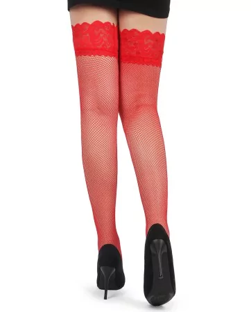 Bas résille jarretière dentelle Rouge - Ohyeah