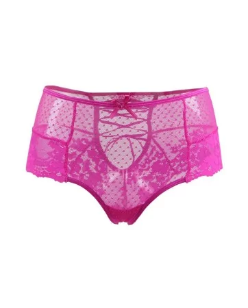 Tanga lacé dentelle taille haute Rose - Litolu Lingerie