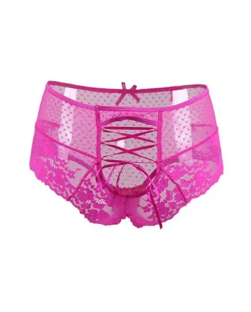 Tanga lacé dentelle taille haute Rose - Litolu Lingerie