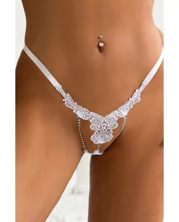 String ouvert floral blanc - Litolu Lingerie