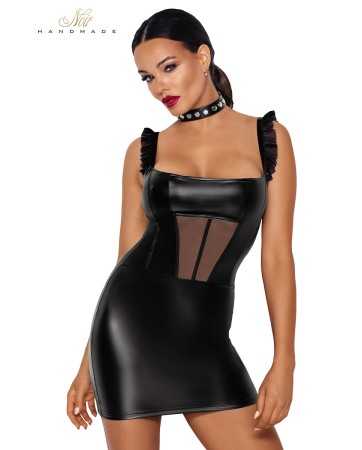 Robe courte wetlook et tulle F25718794oralove