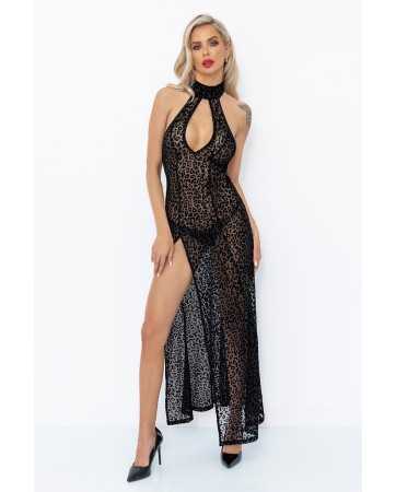 Robe longue fendue en tulle léopard F28819816oralove